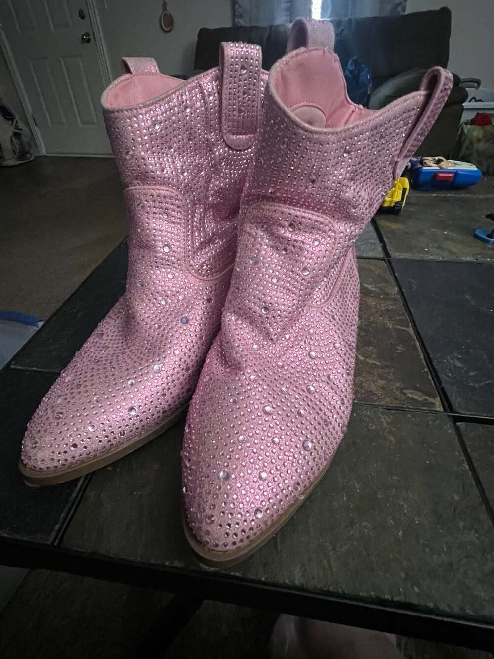 Link Girls Pink Rhinestone Western Cowboy Boots Size 4